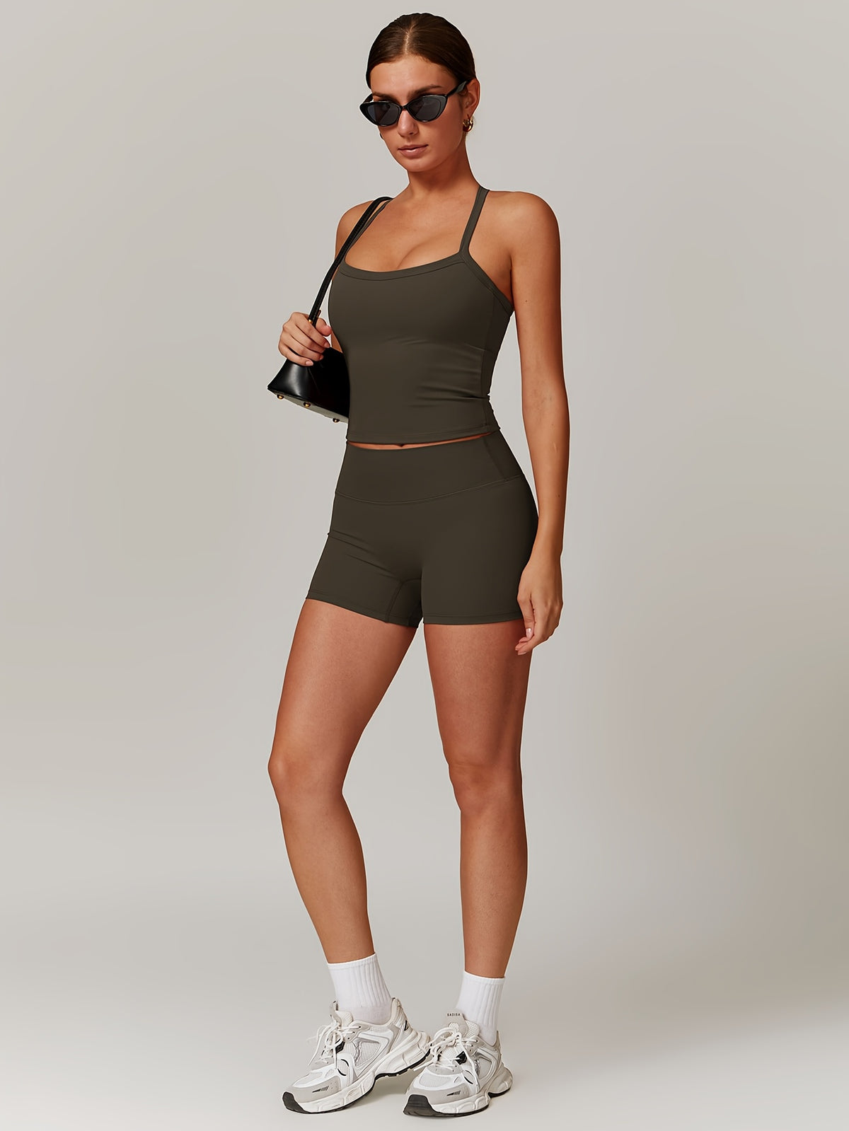 Cross Back Tank & Shorts Set - Olive
