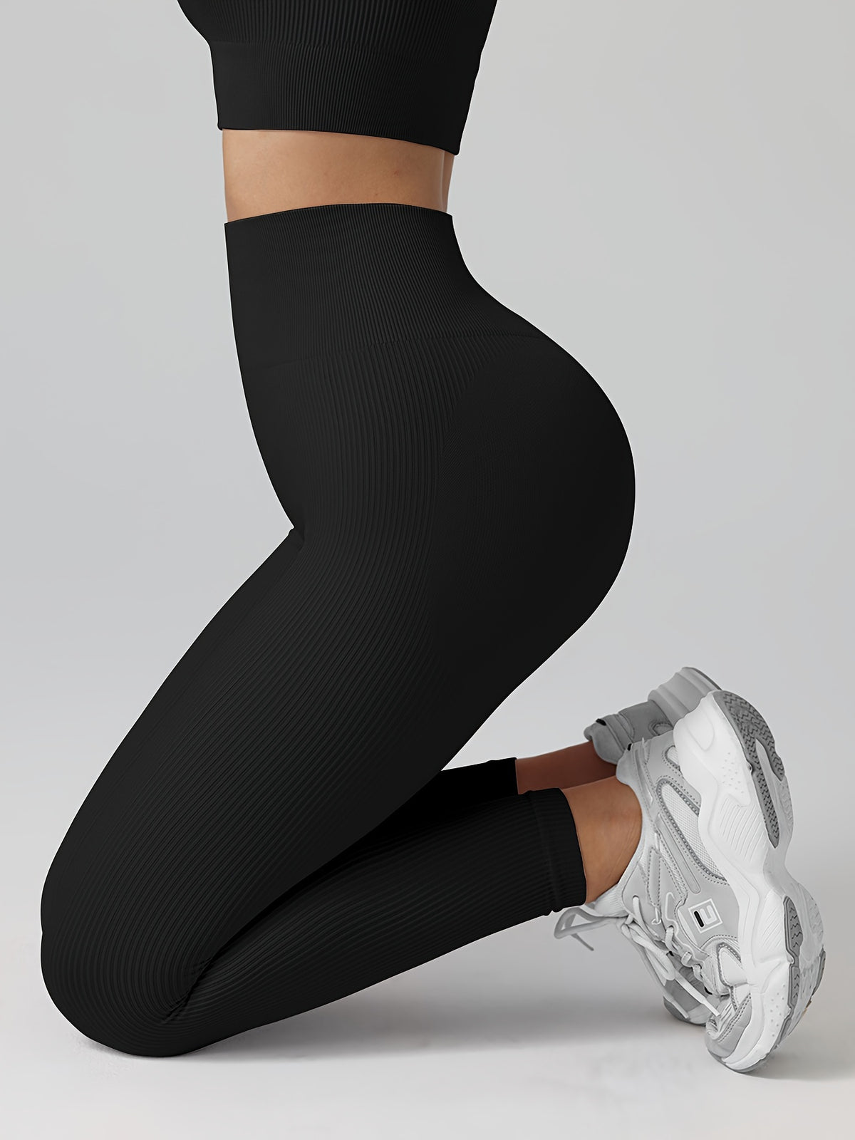 3 Pack Ribbed Seamless Butt Lift Leggings - Black, Coffee & Beige
