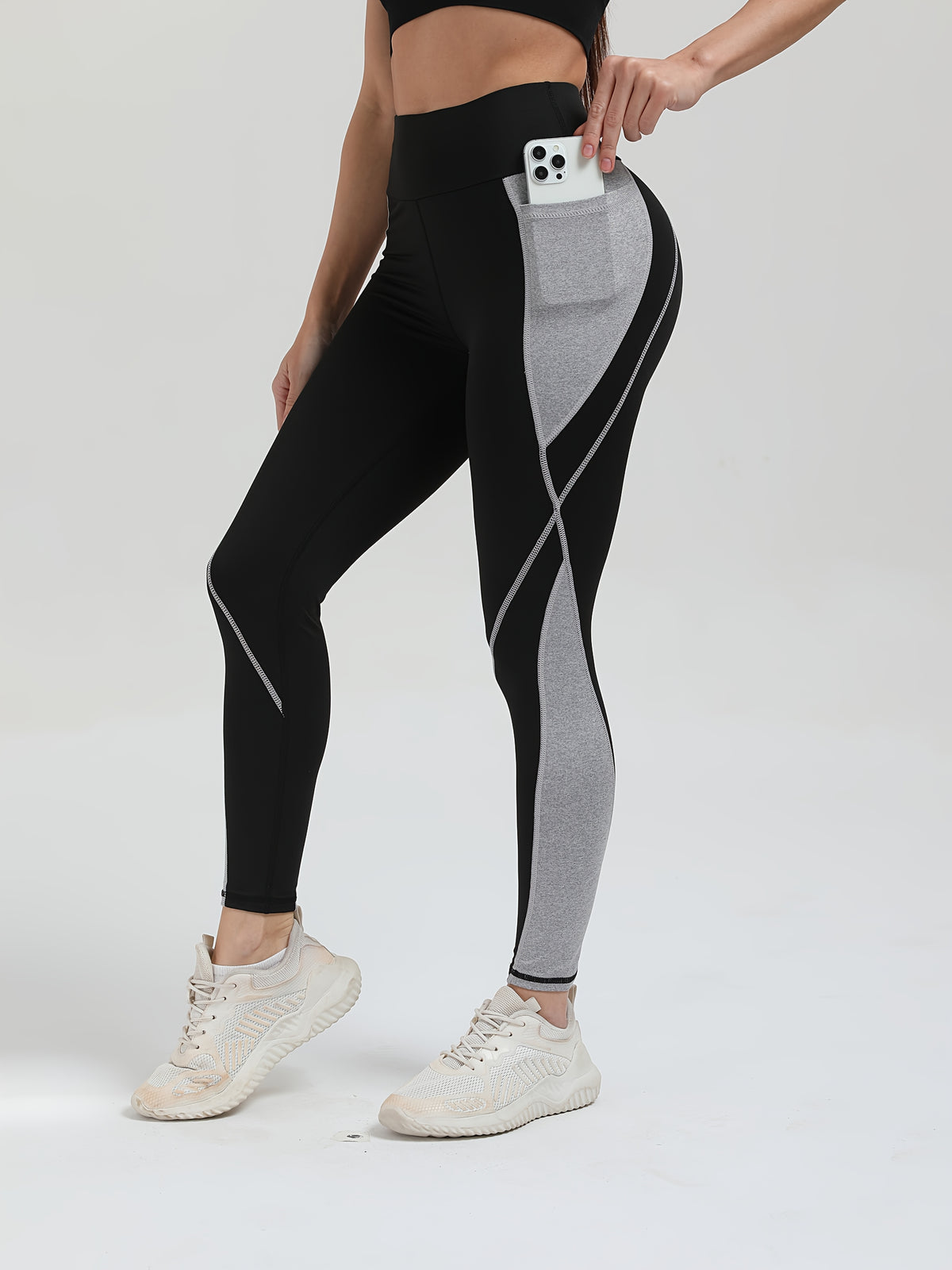 Two-Tone Running Tight Leggings - Black Gray