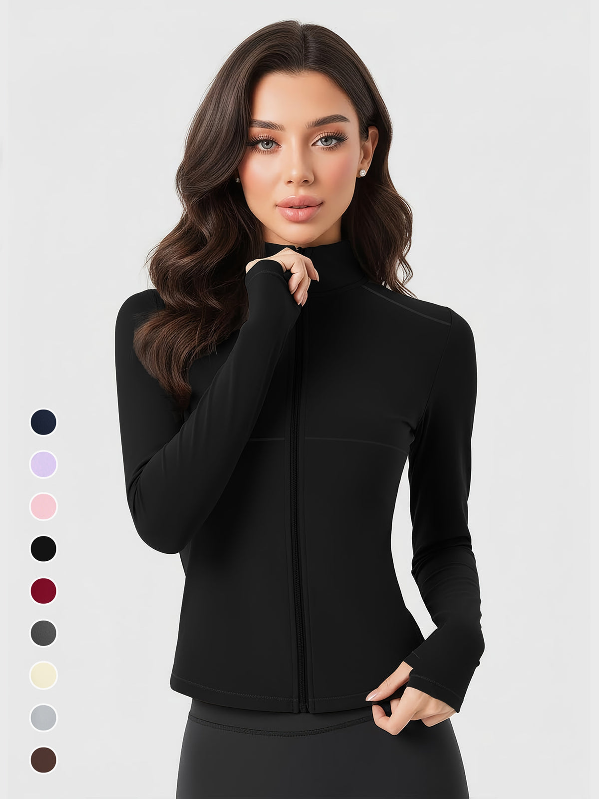 Thumb Hook Full Zip Athletic Jacket - Black