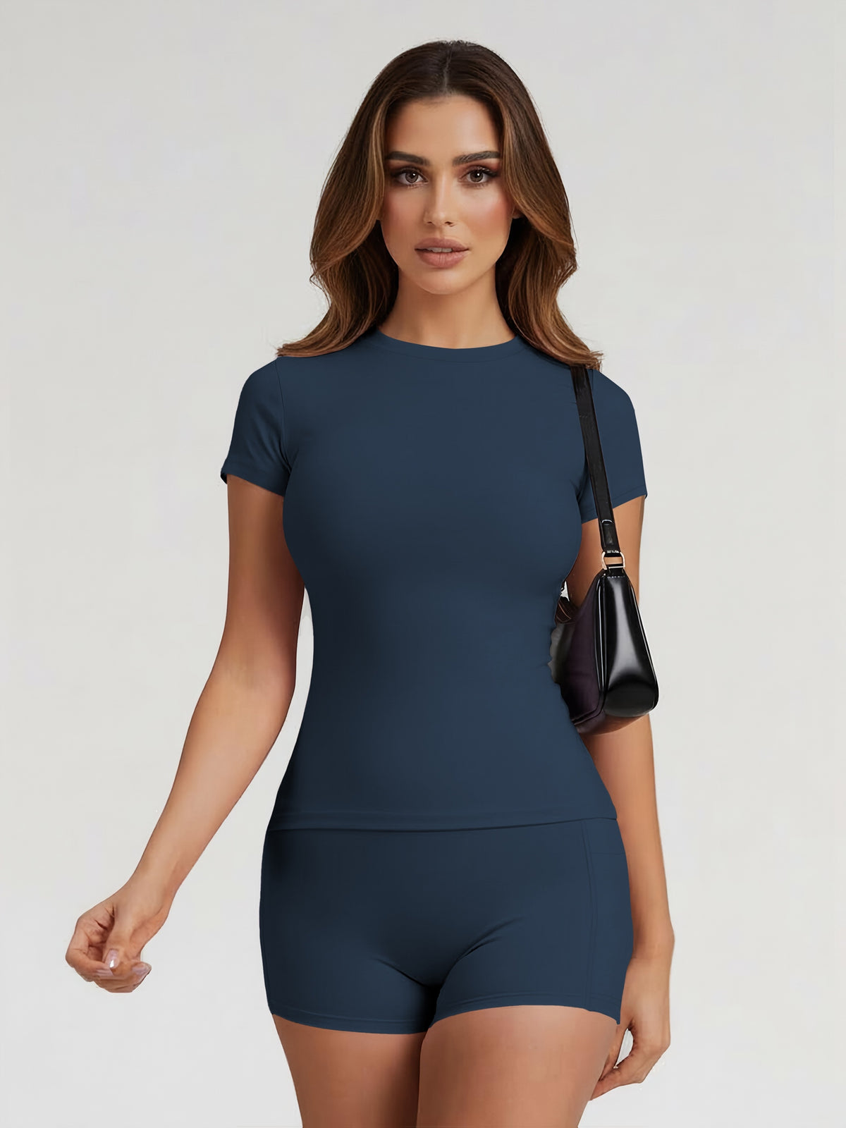 Tummy Control Top & Pocket Shorts Set - Badge Blue