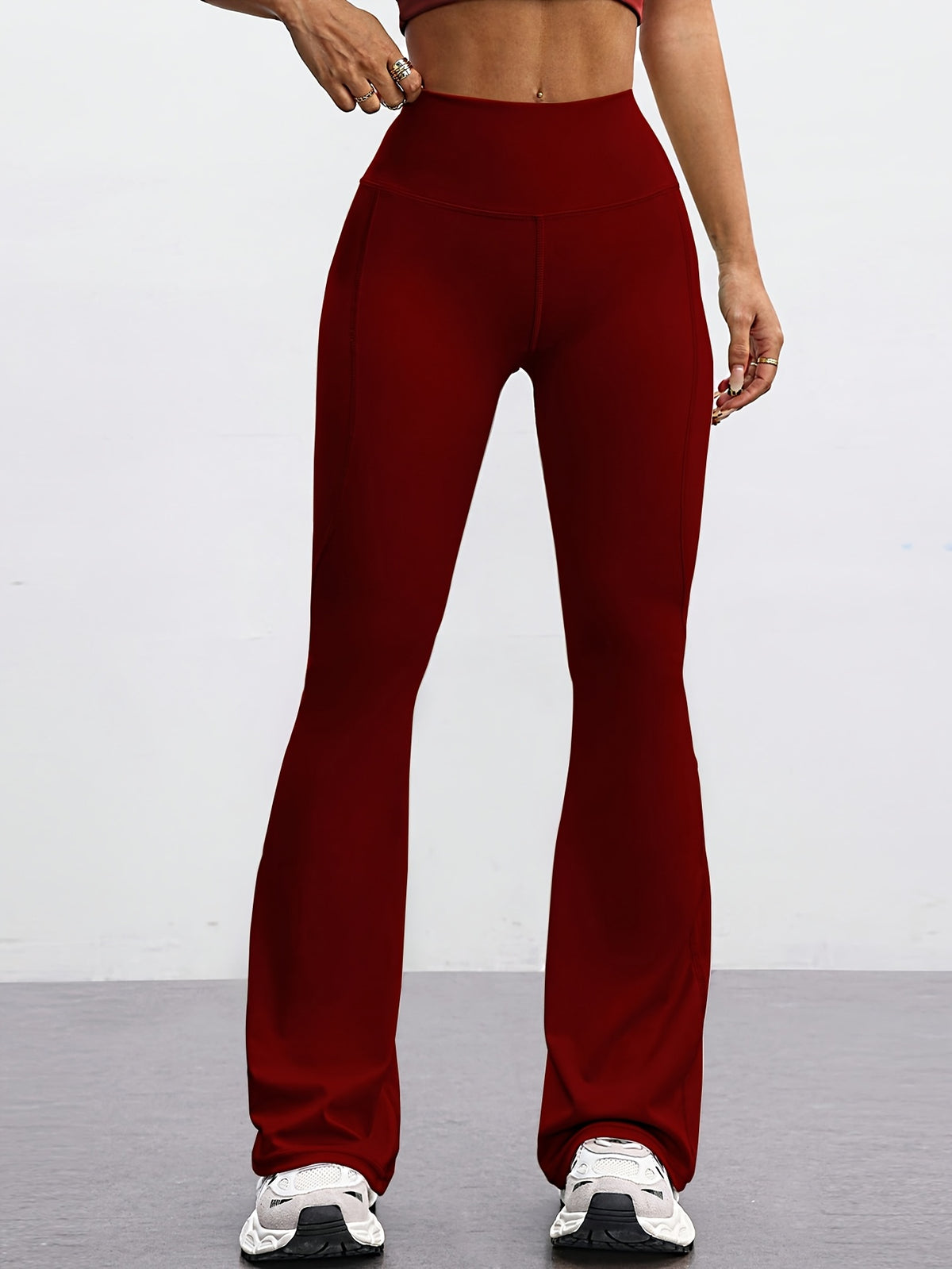 High Waist Flare Pants - Burgundy