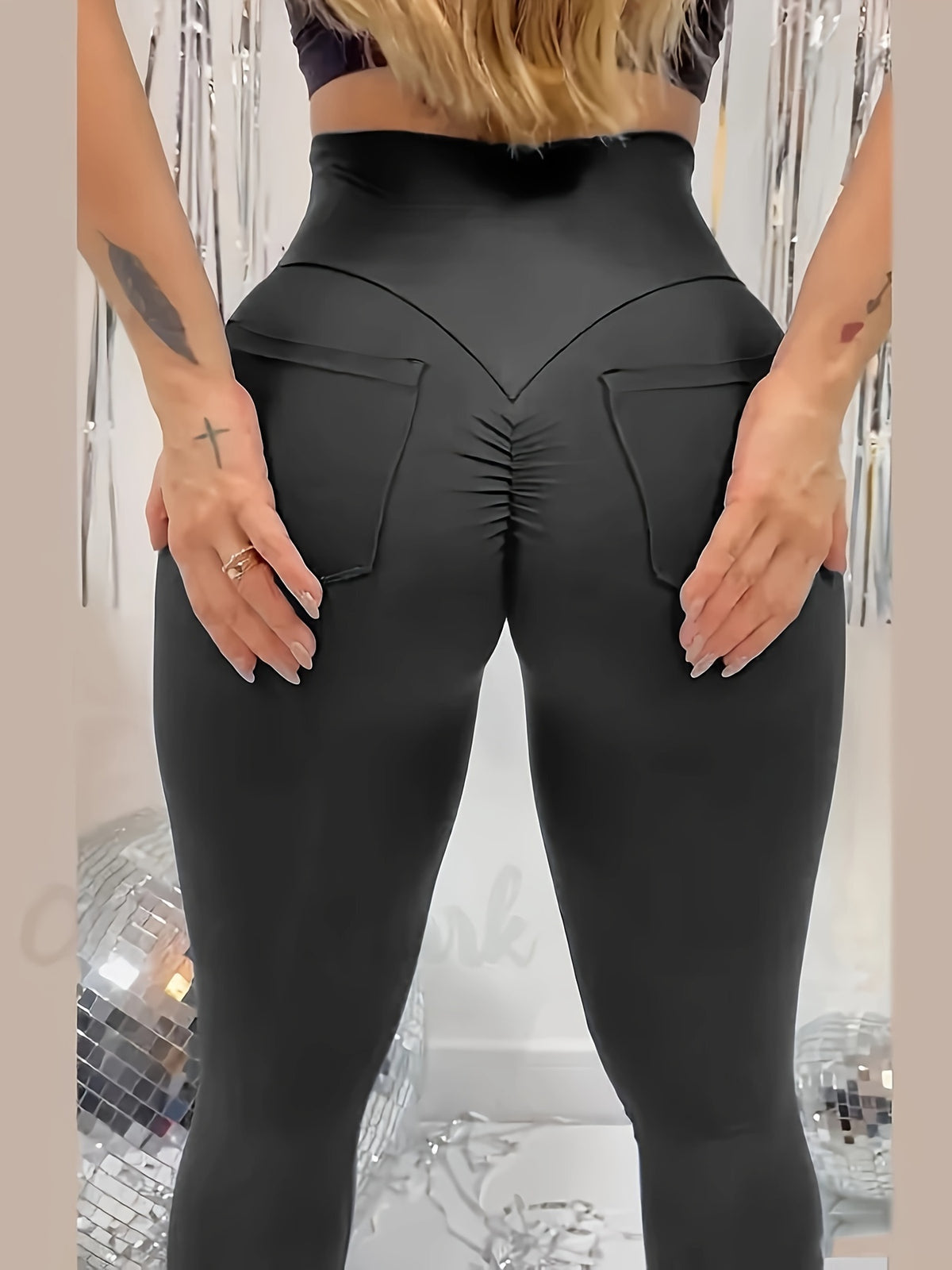 Non-See-Through Butt Lift Pocket Leggings - Black