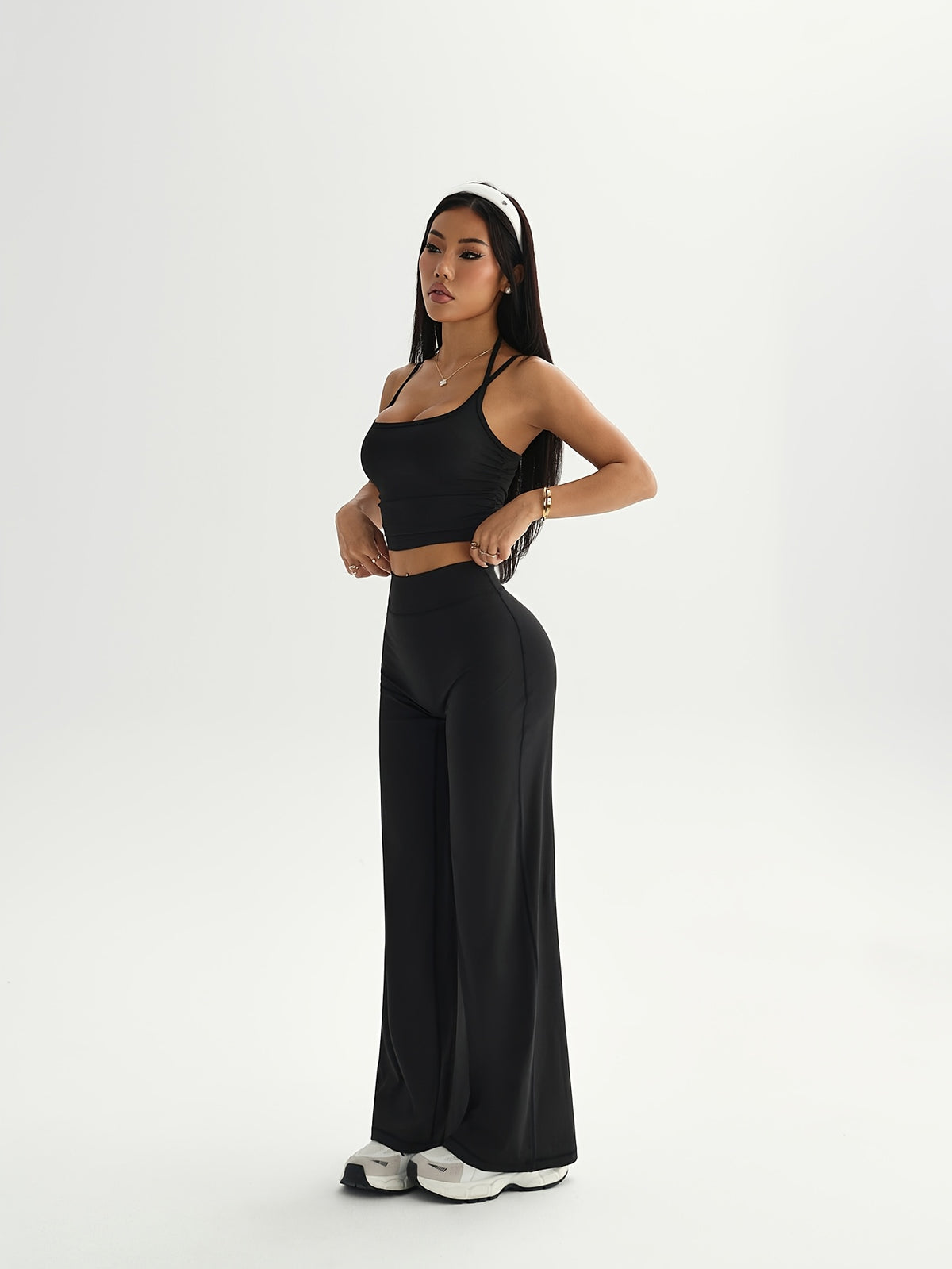Camisole & Wide Leg Pants Set - Black