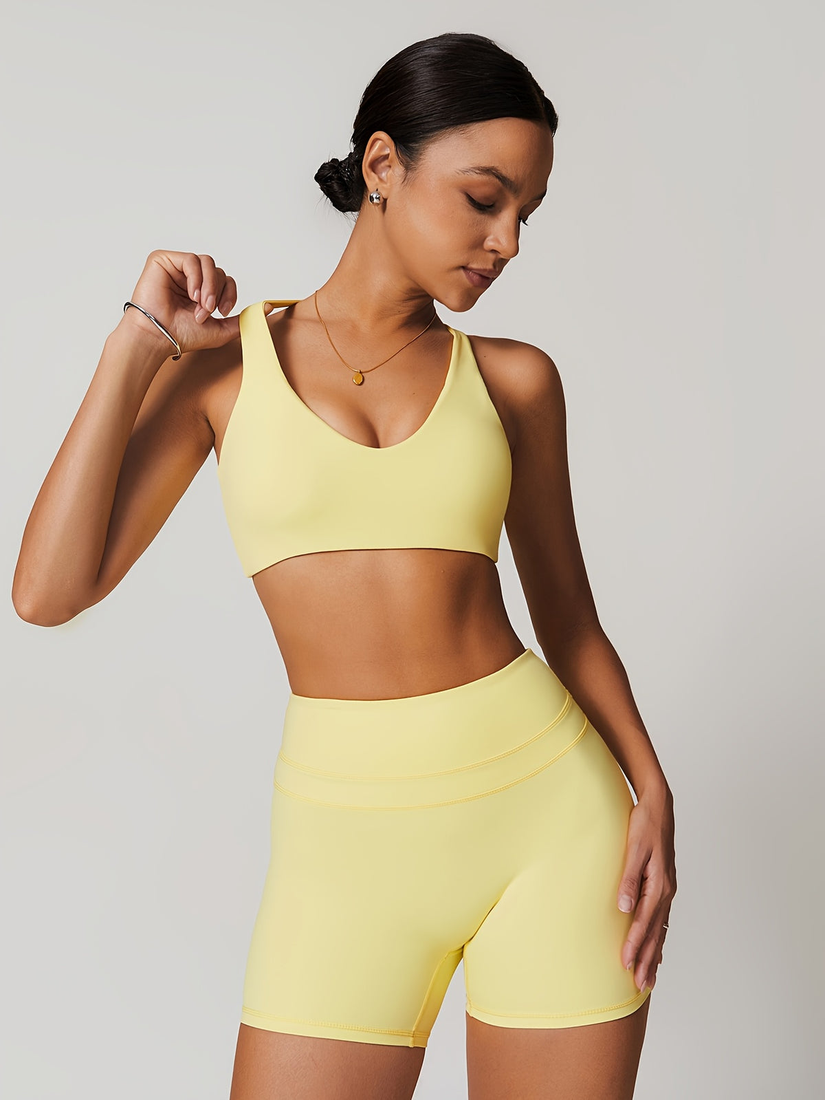 Sculpt Cross Back Two-Piece Set - Light Yellow