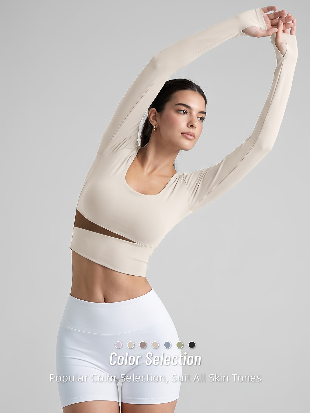 Color Block Padded Long Sleeve Top - Ivory White