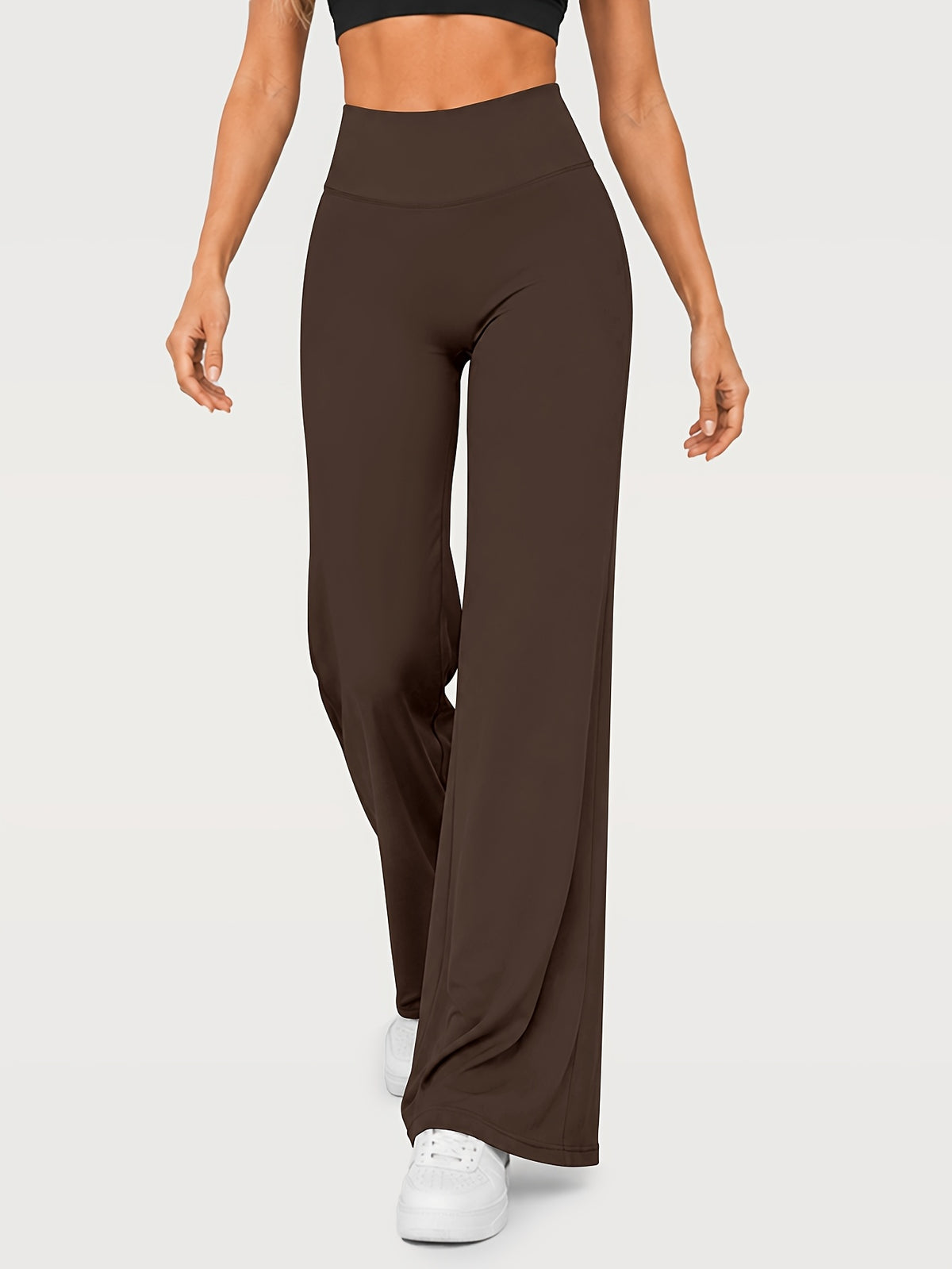 Stretch Straight Leg Yoga Pants - Brown