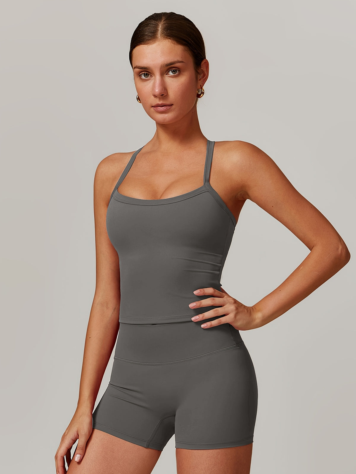 Cross Back Tank & Shorts Set - Grey