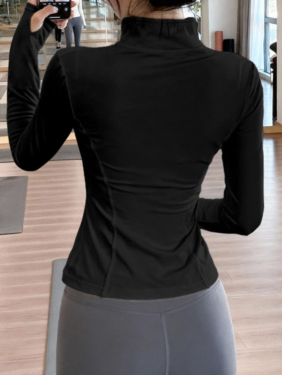 Stand Collar Slim Running Jacket - Black