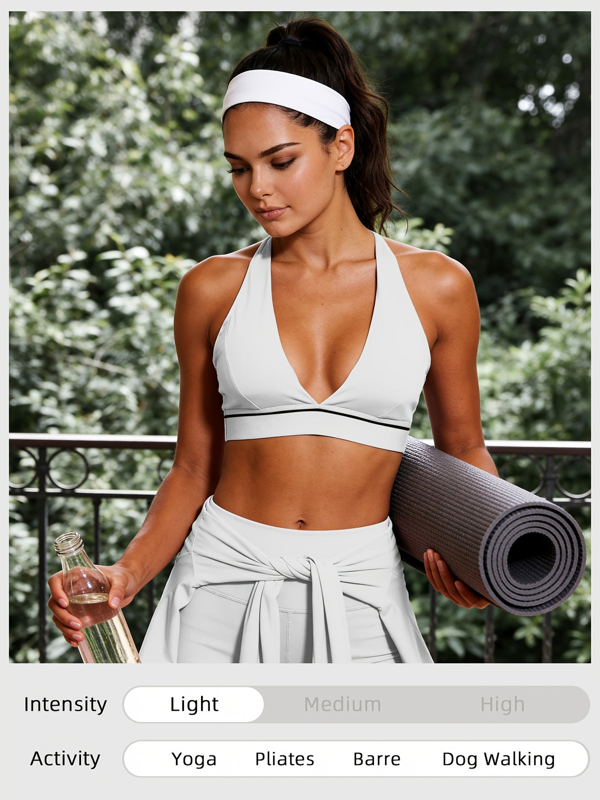 Halter Neck Criss-Cross Sports Bra - Milky
