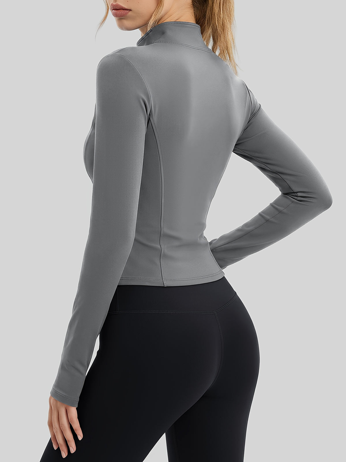 Cropped Thumbhole Zip Jacket - Grey