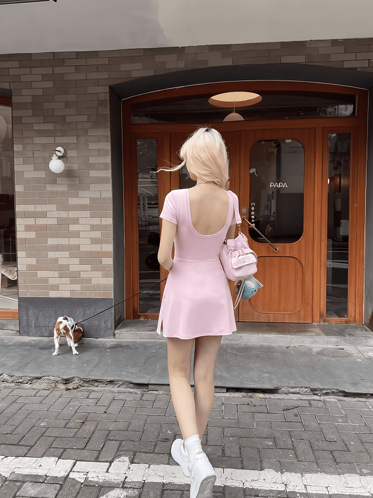 Bow Front Short Sleeve Dress - Pink