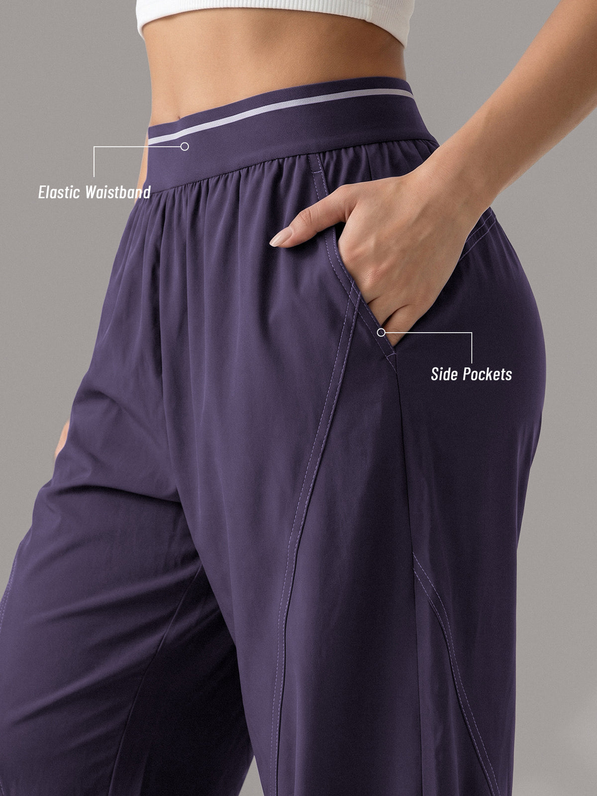 Thick Cuffed High Waist Pocket Joggers - Purple