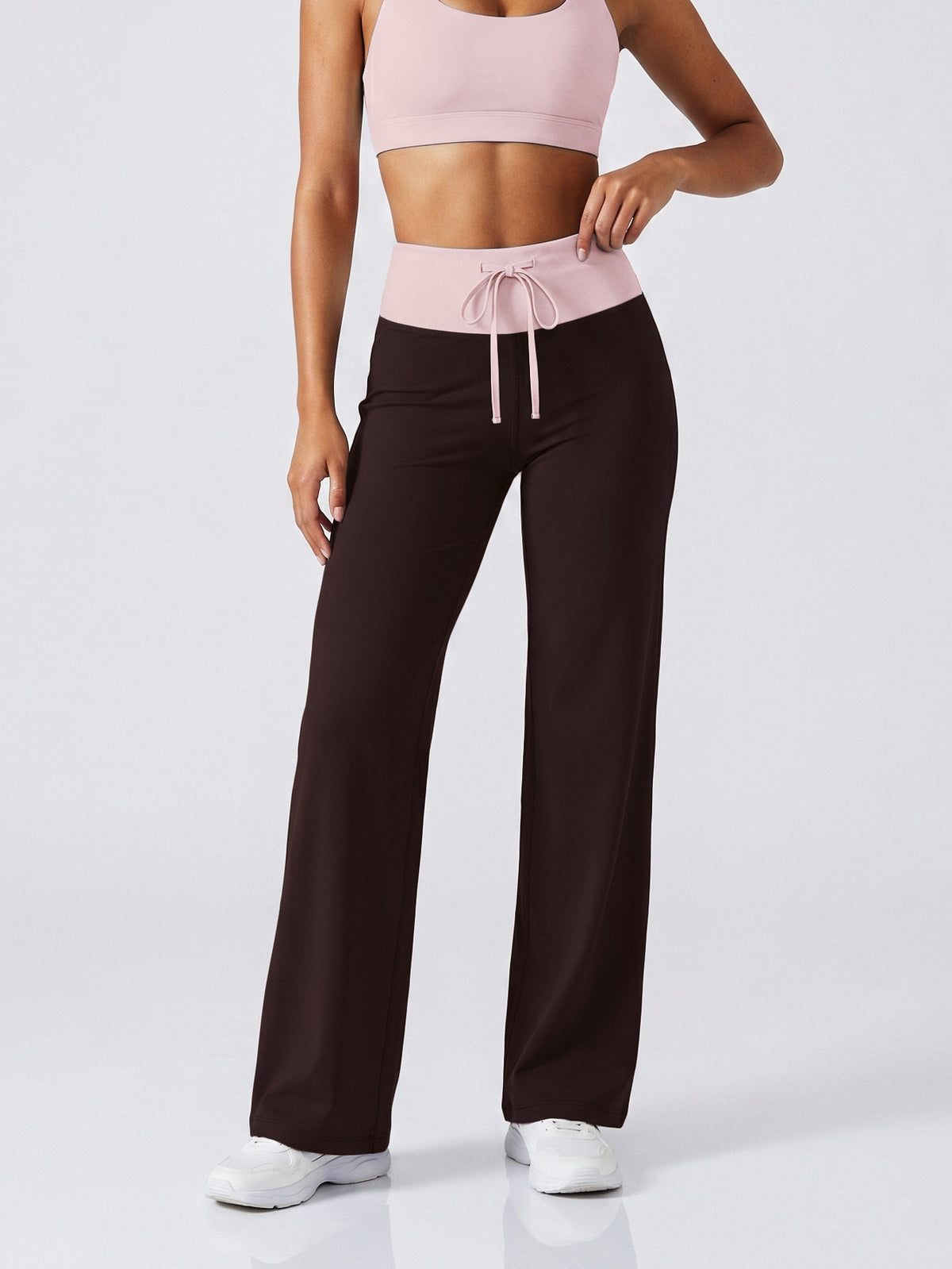 Colour Block Wide Leg Pants - Coffee