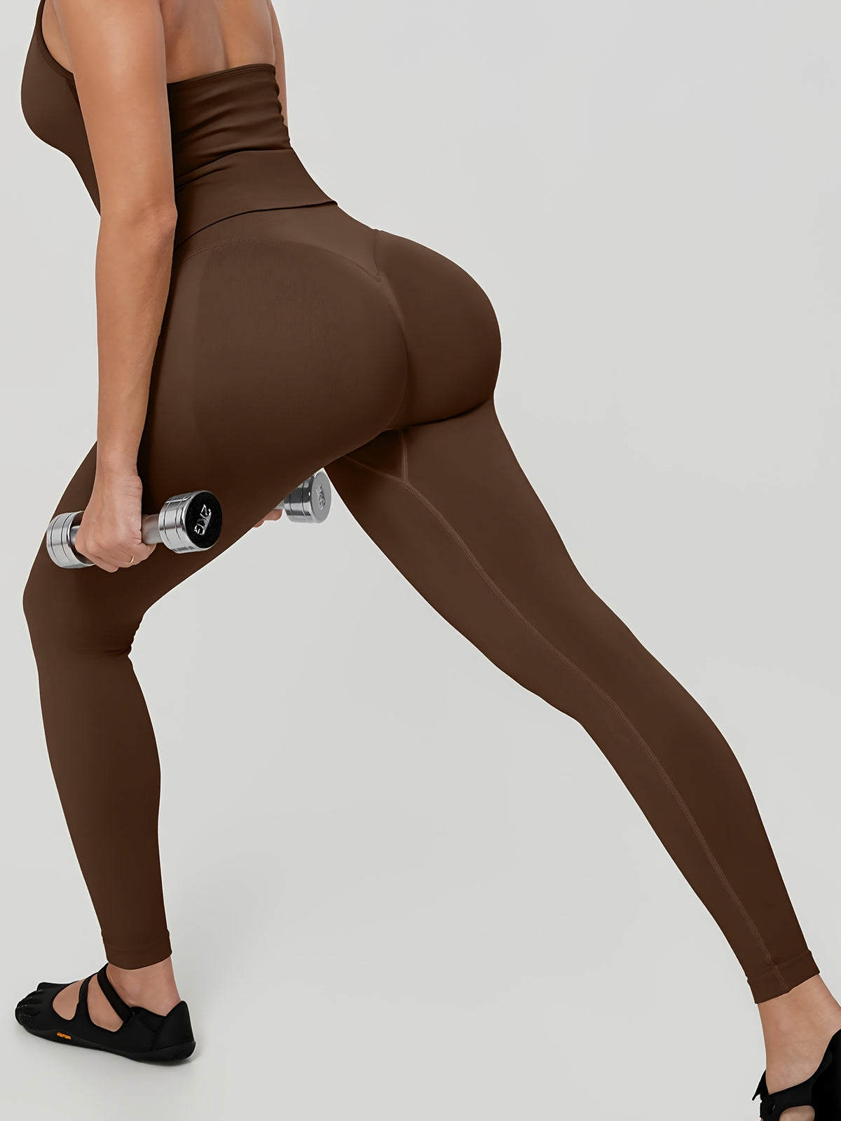 Square Neck Halter Tank & Leggings Set - Mocha Brown