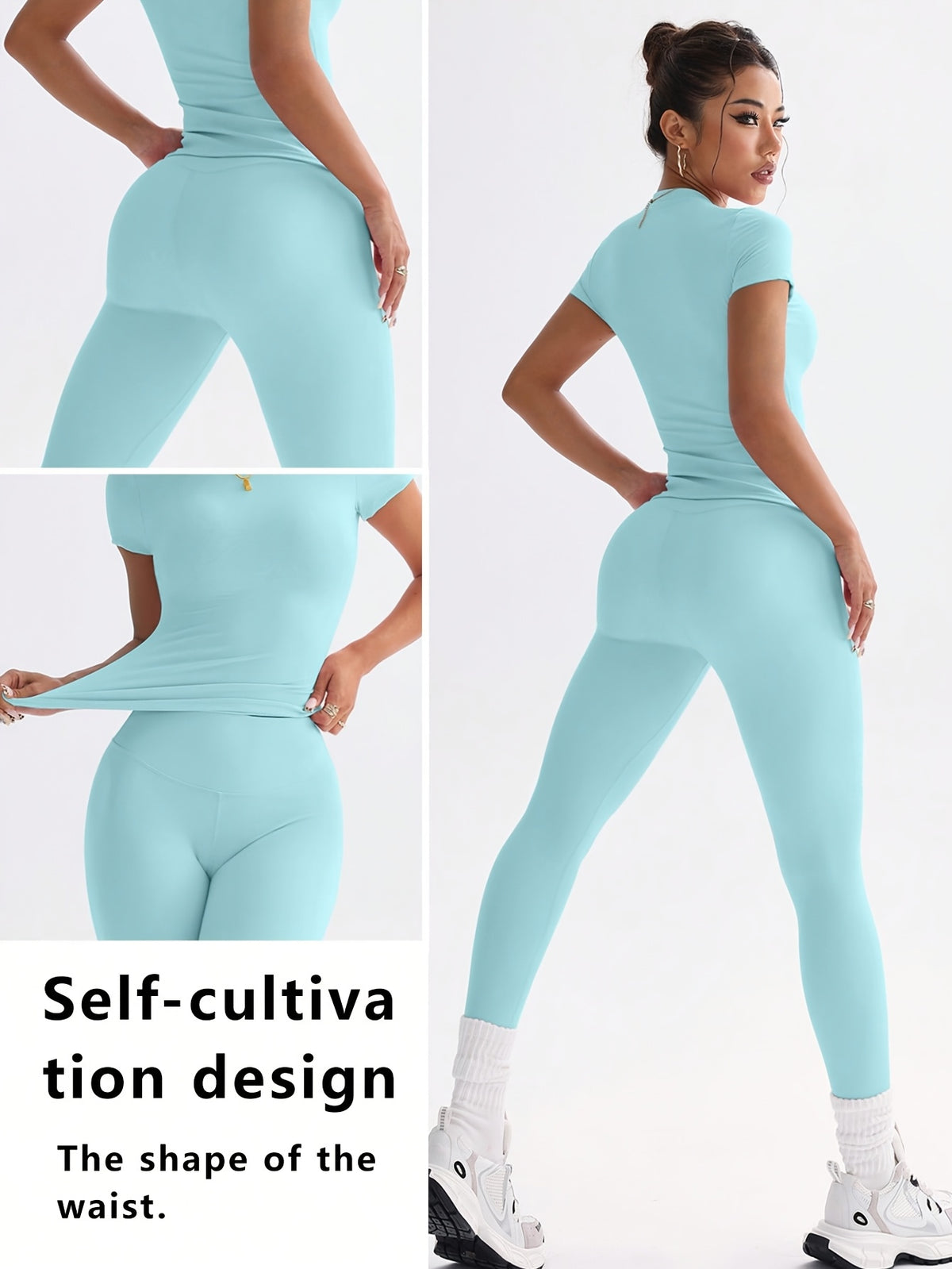 Cropped Tee & Leggings Set - Sky Blue