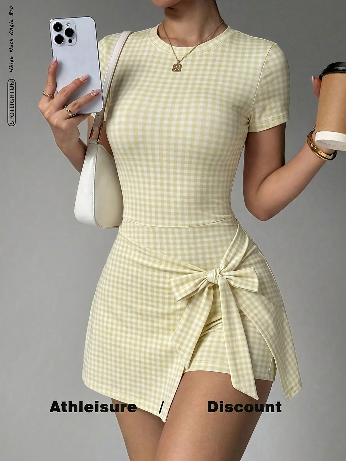 Plaid Bow Back Athletic Dress - Yellow Plaid