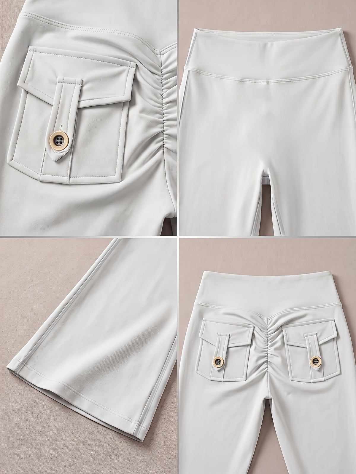 Pocket Flare Athletic Pants - Pearl White