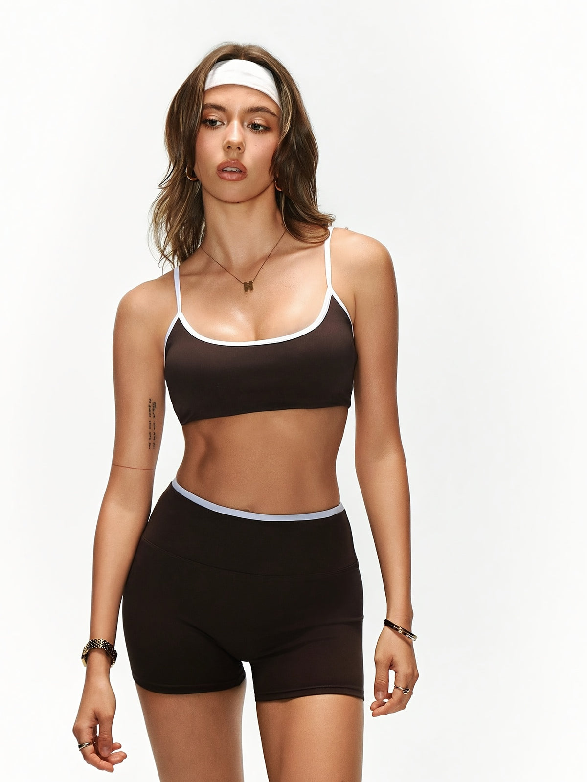 Contrast Trim Cami Bra & Shorts Set - Black