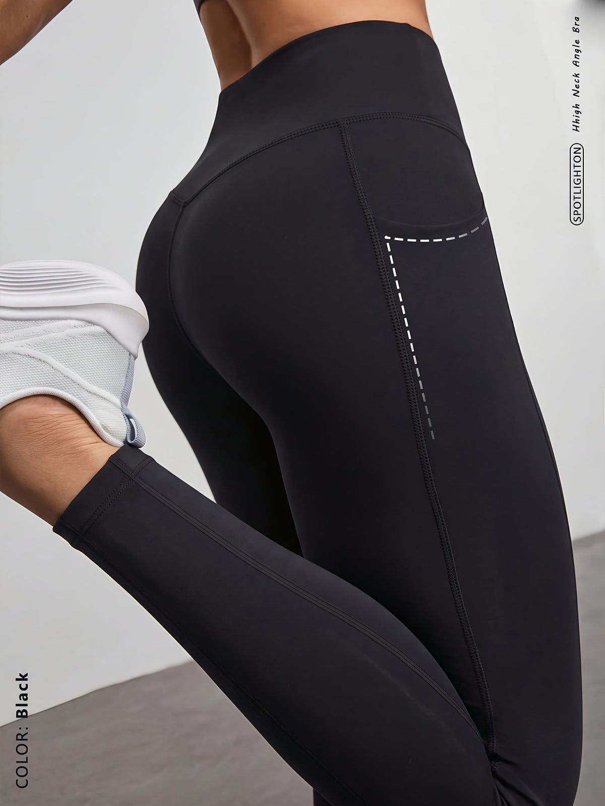 V-Back Side Pocket Leggings - Black