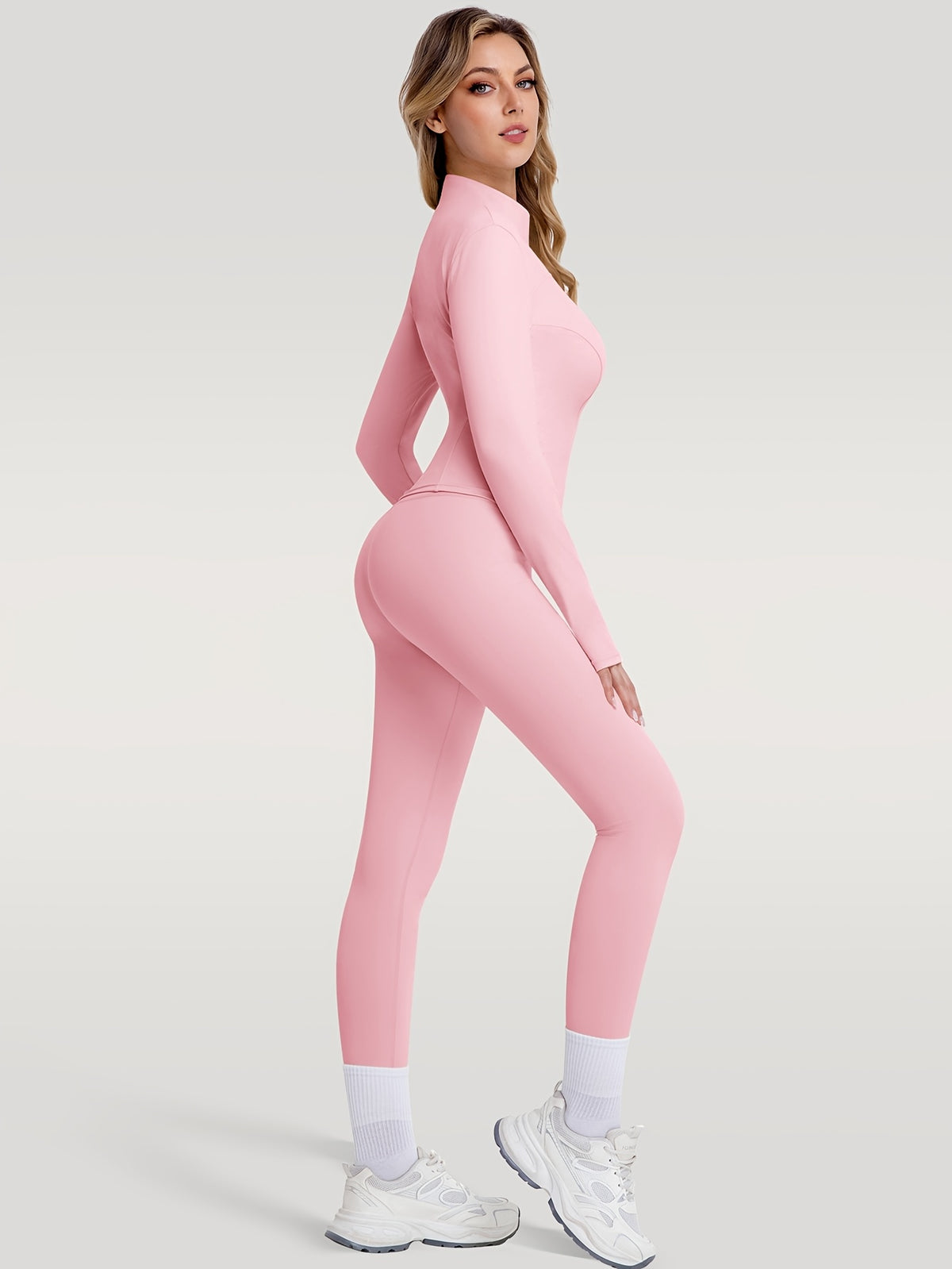 Figure Hugging Jacket & Pants Set - Pink