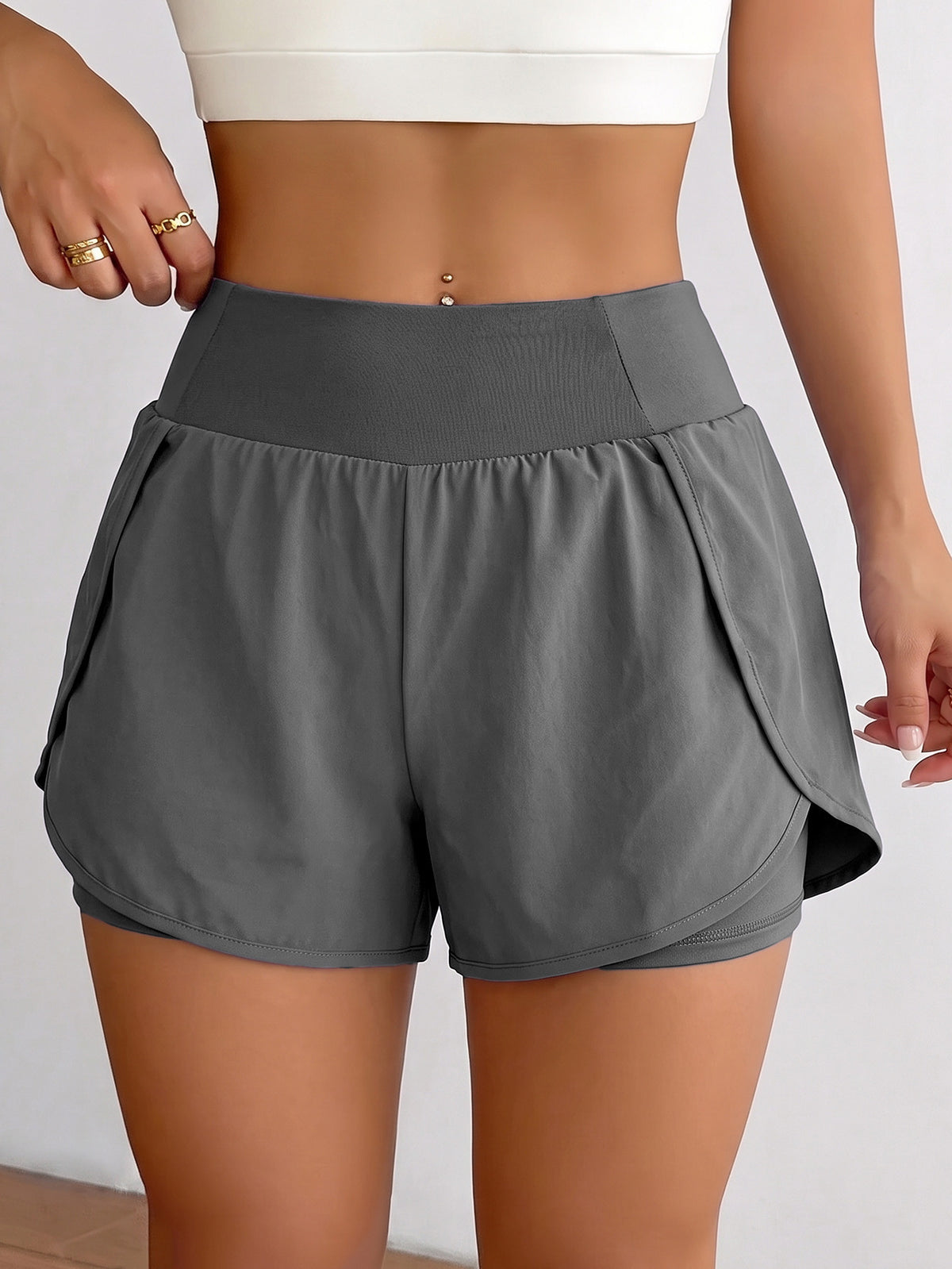 Ruffle Hem 2-in-1 Running Shorts - Grey