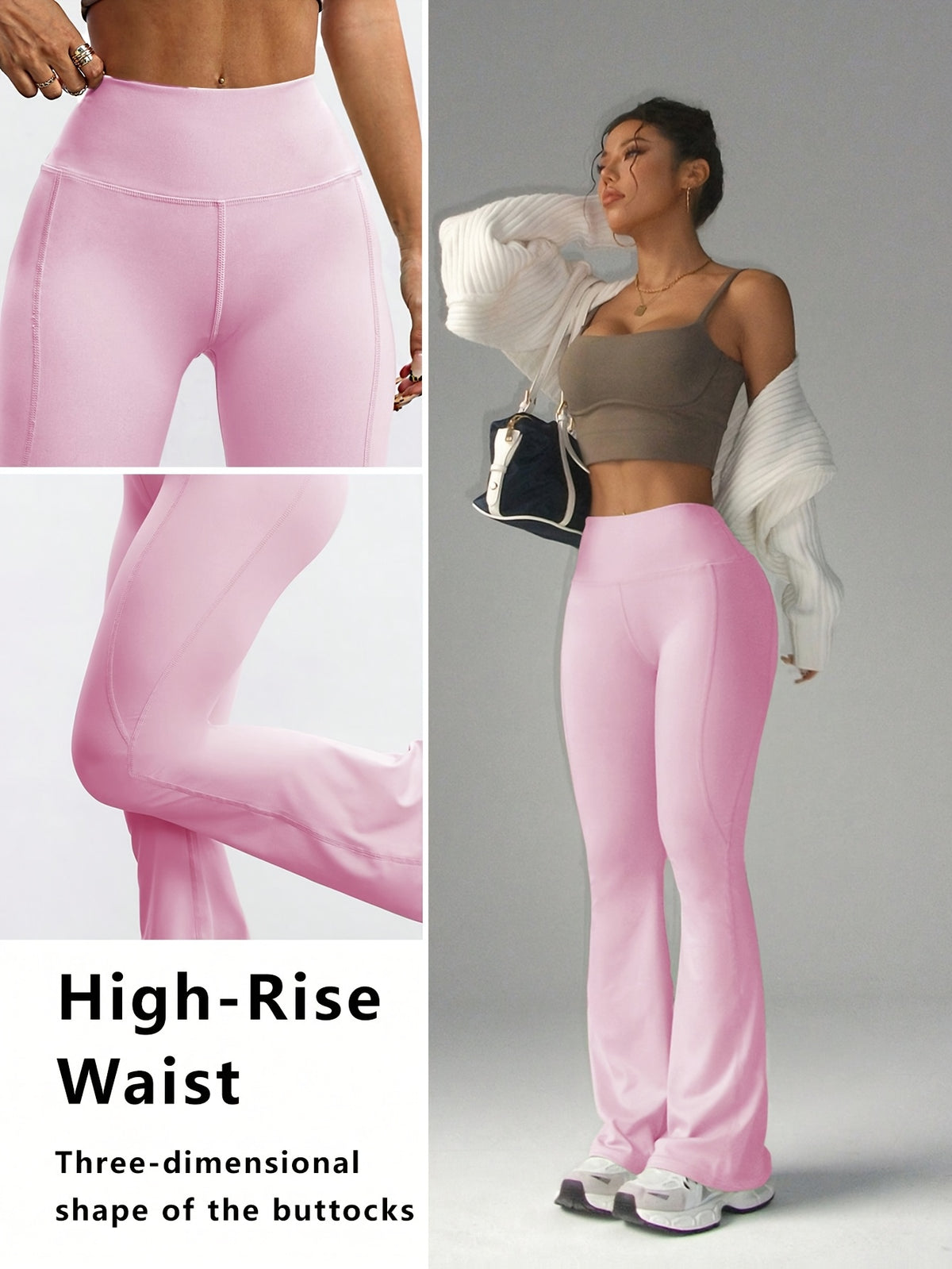 High Waist Flare Pants - Light Pink