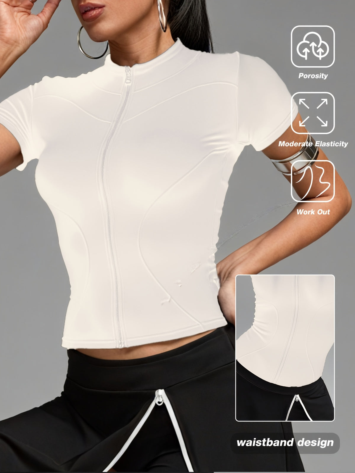 Short Sleeve Cropped Zip Jacket - Ivory