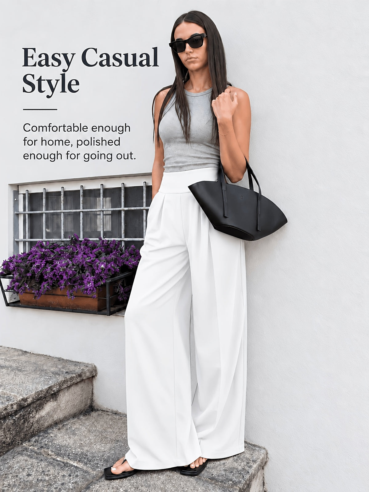 Front Pleat Straight Leg Yoga Pants - White