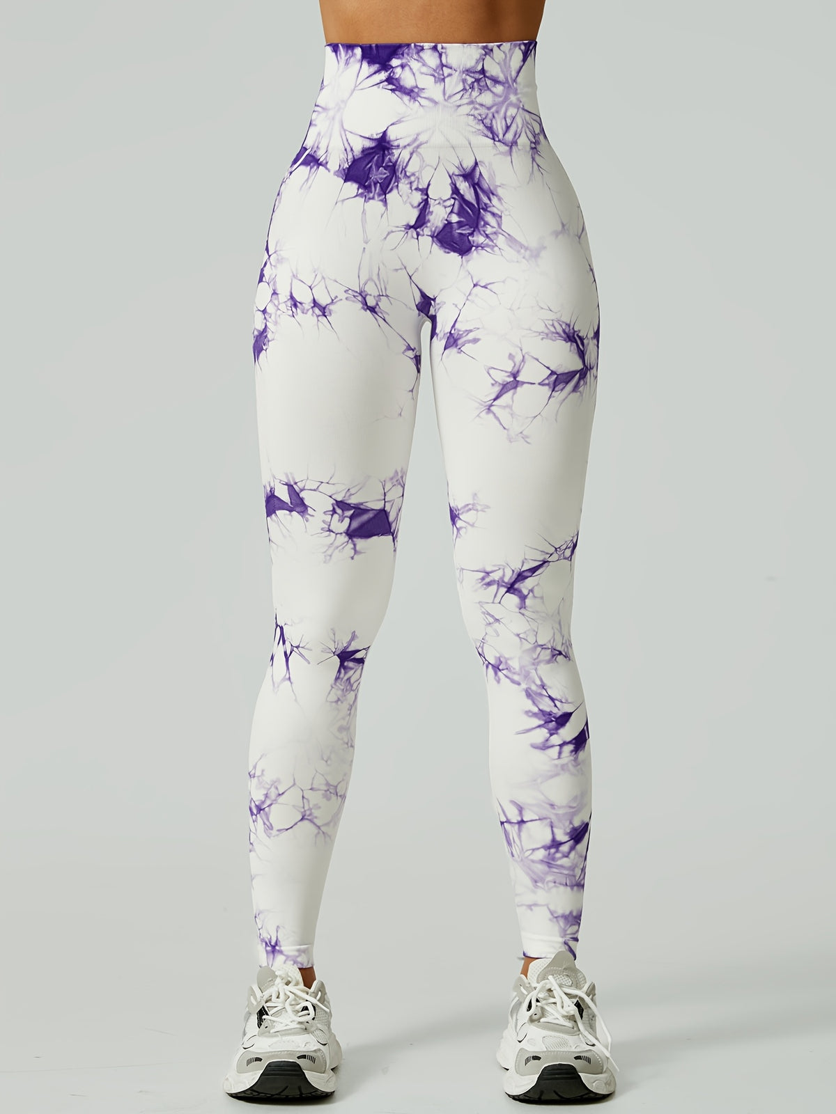 Tie Dye Seamless Leggings - Purple & White Tie Dye