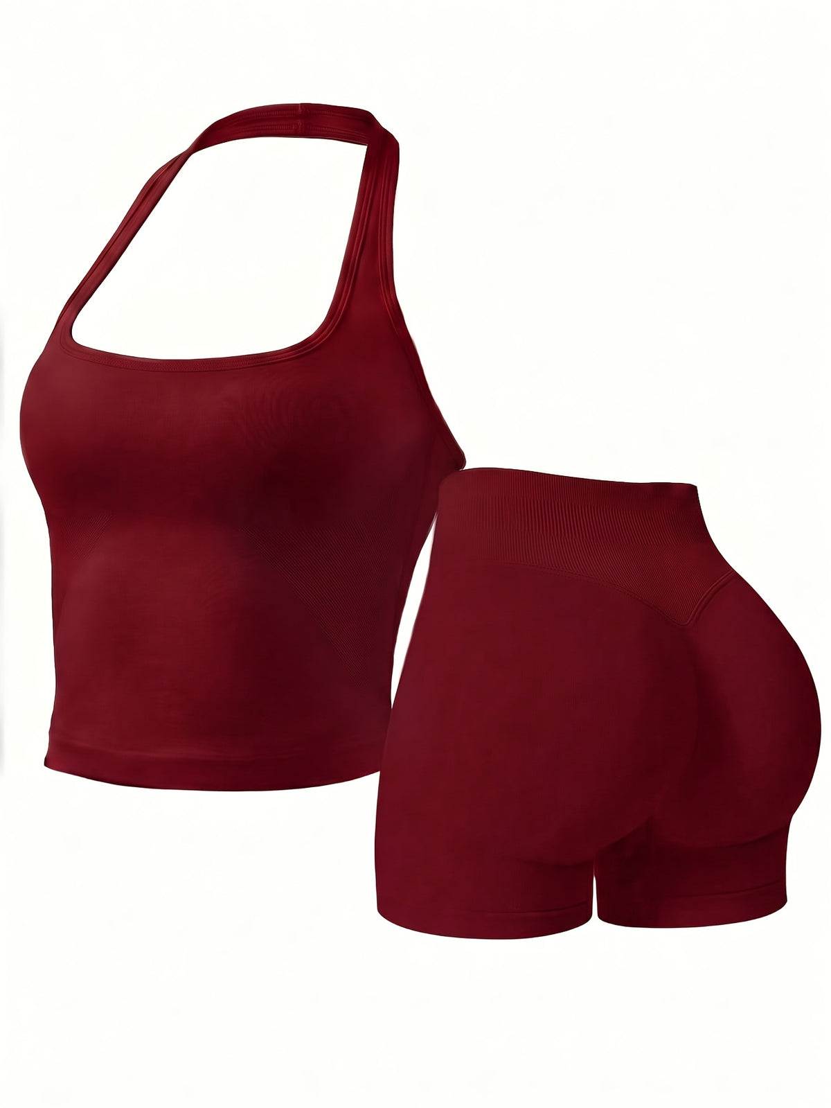 Halter Seamless Tank & Biker Shorts Set - Angola Red