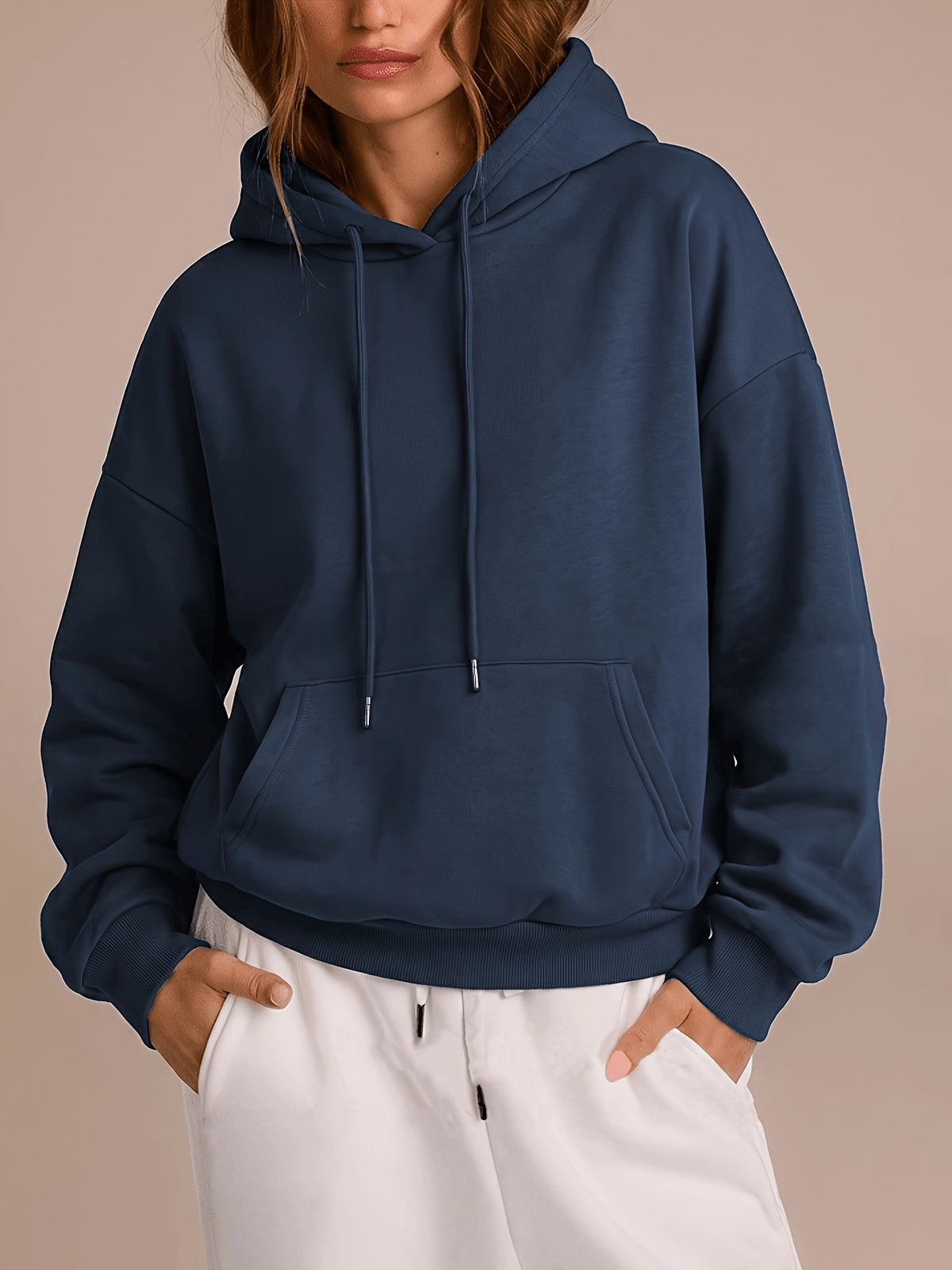 Dropped Shoulder Loose Hooded Sweatshirt - Purplish Blue
