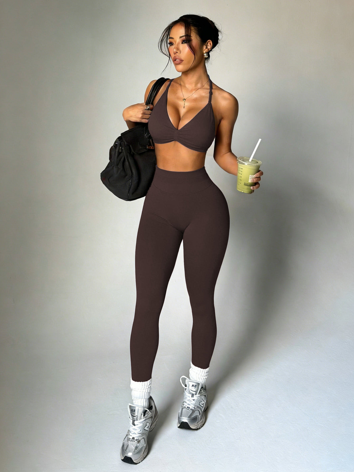 Halter Bra & Leggings Set - Brown