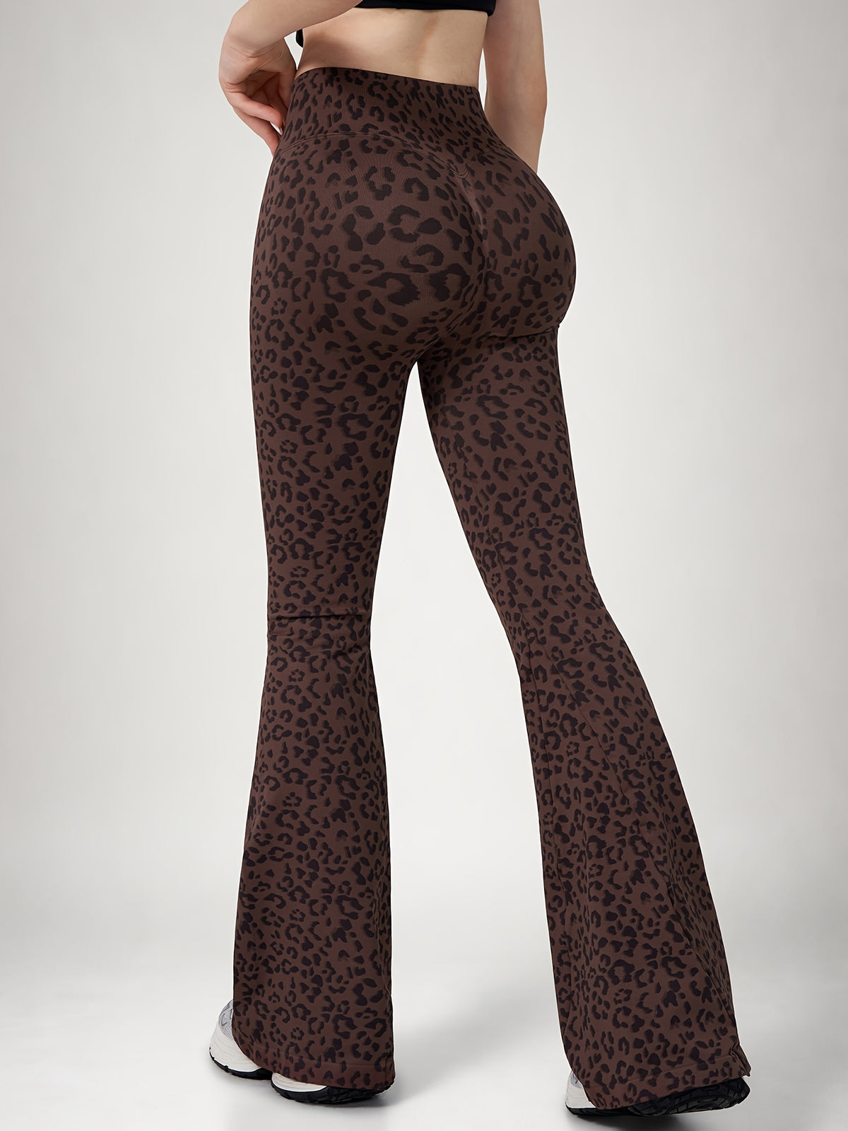 Leopard Print Flare Leggings - Brown