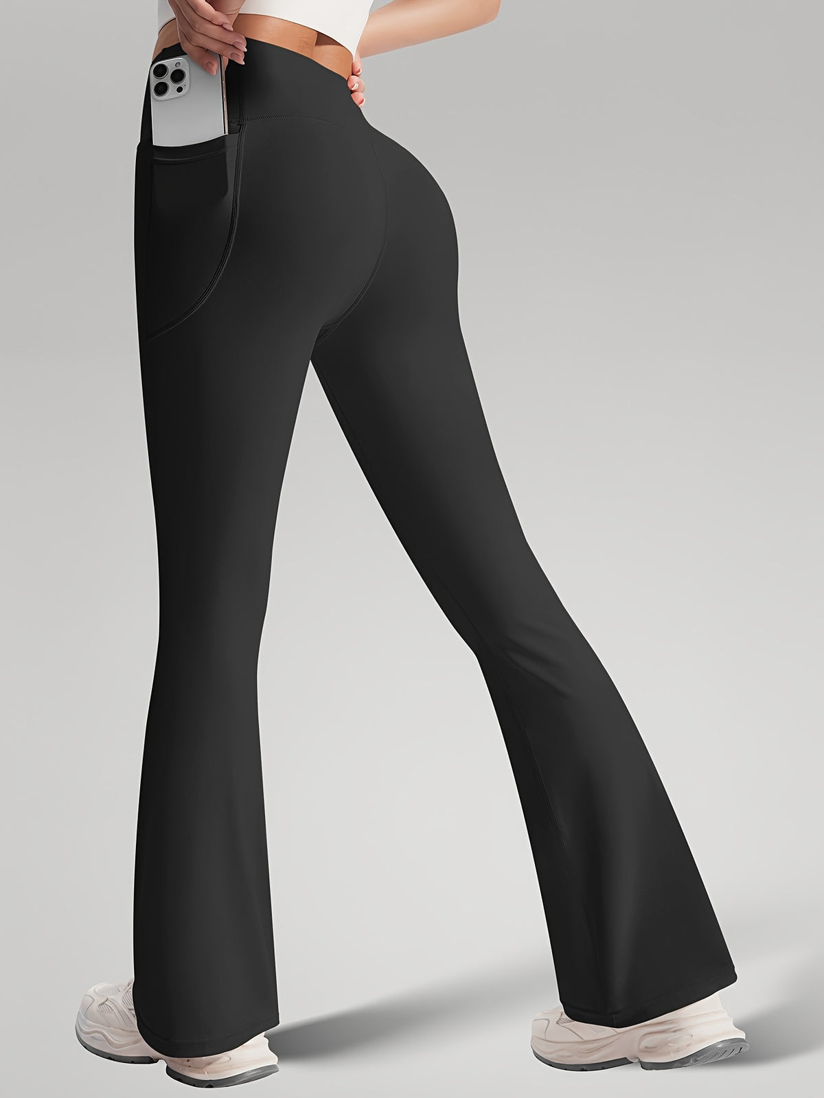 Fitted Tee & Flare Pants Set - Black