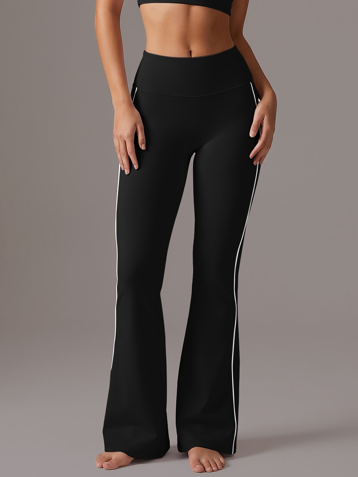 Contrast Line High Waist Flare Pants - As Shown