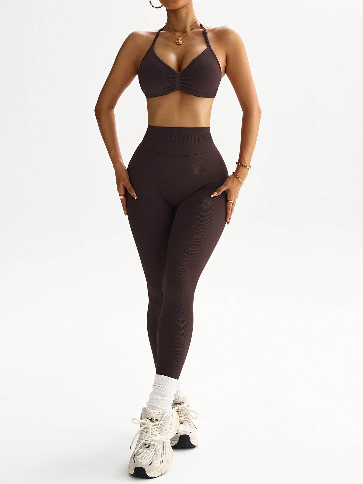 Halter Bra & Leggings Set - Brown