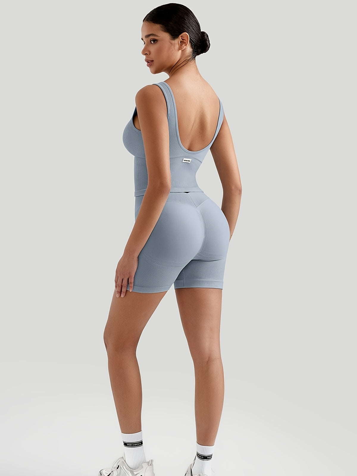 V-Neck Tank & V-Waist Shorts Set - Light Blue