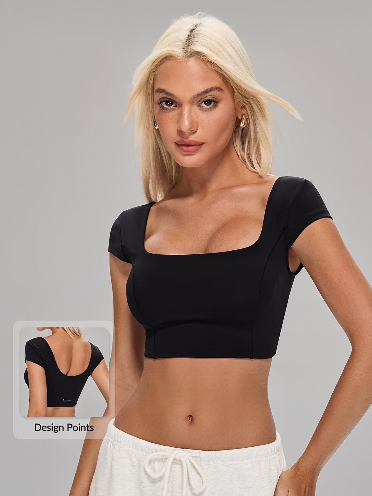 Square Neck Open Back Crop Top - Black