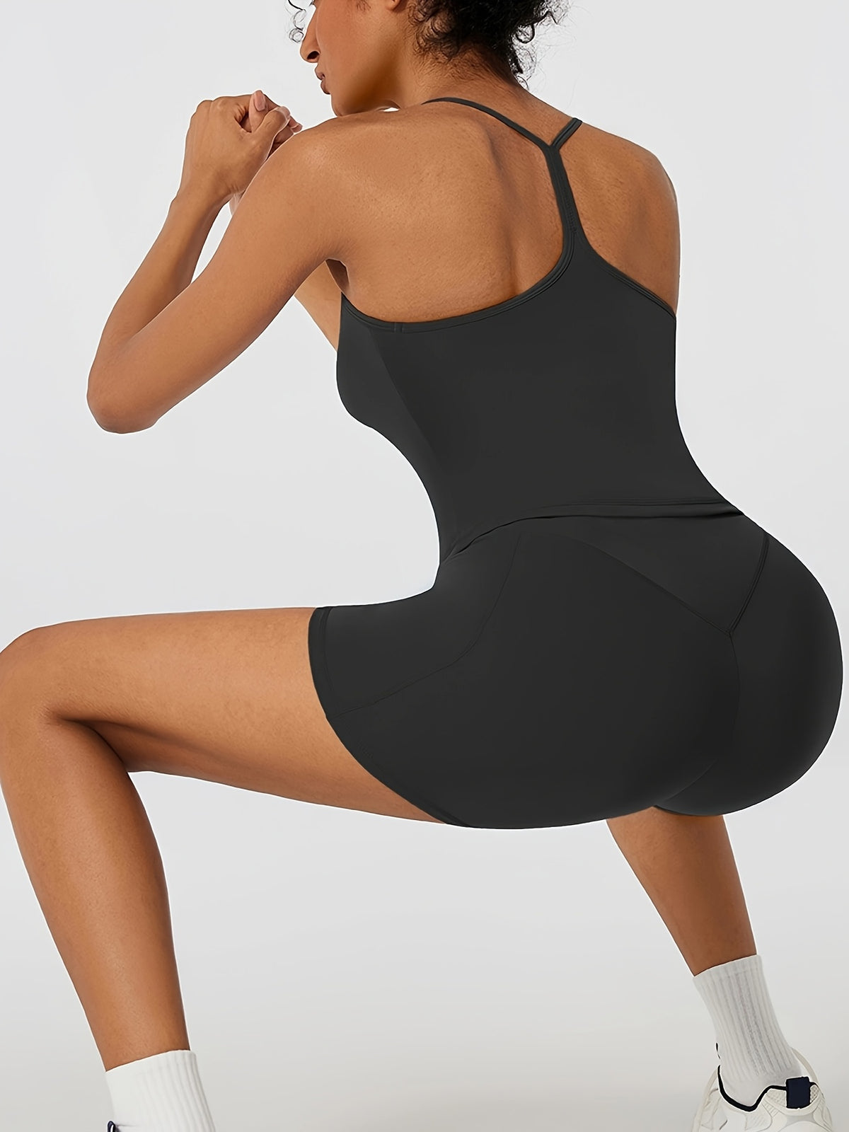 Y-Back Padded Bra & Riding Shorts Set - Black