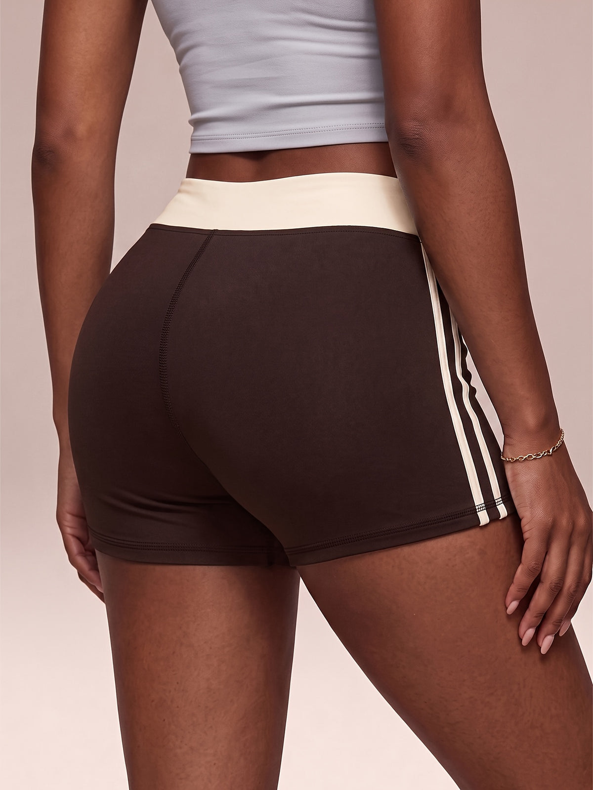 Side Stripe Drawstring Shorts - Coffee
