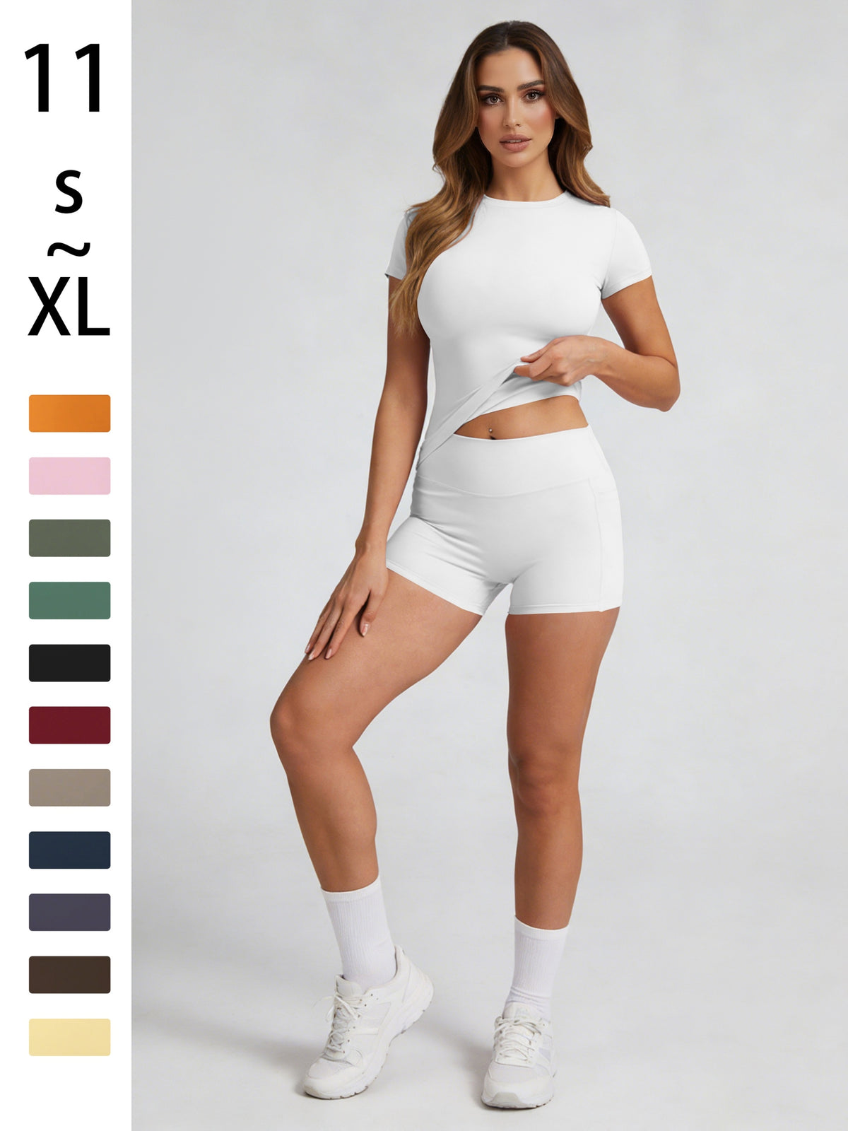 Tummy Control Top & Pocket Shorts Set - White