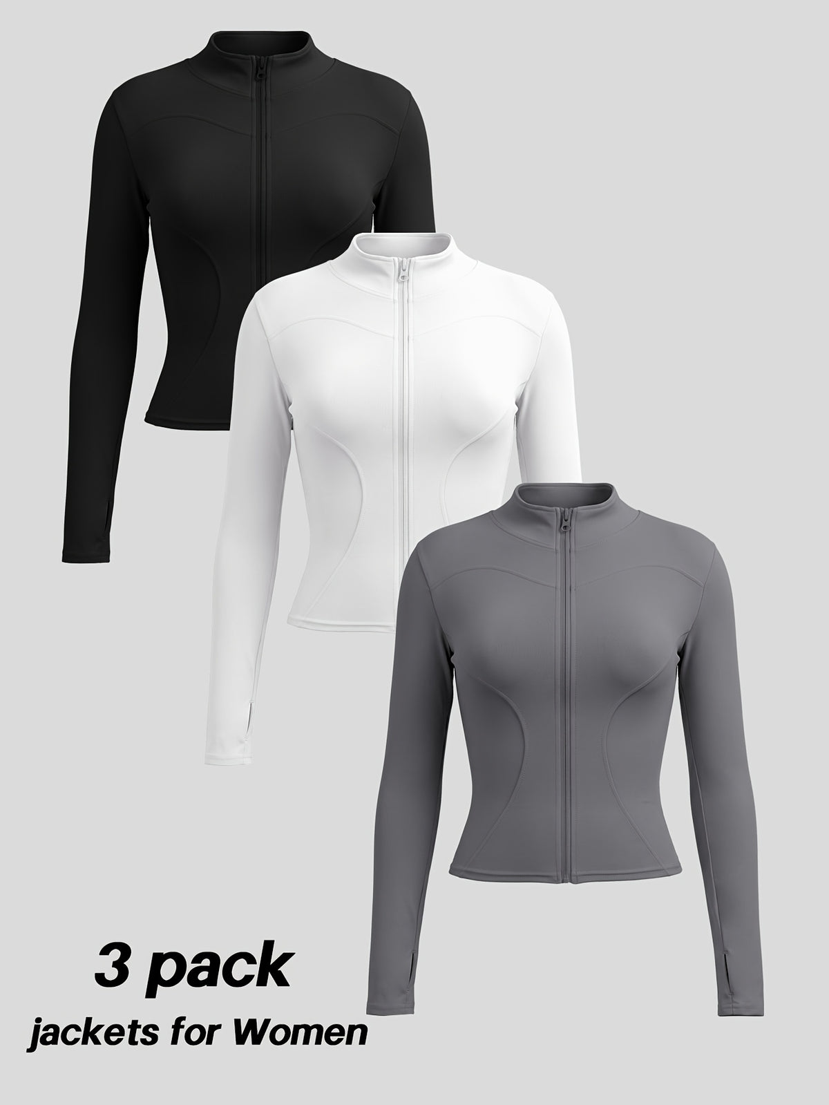 3 Pack Stand Collar Zip Jackets - Black, White & Grey
