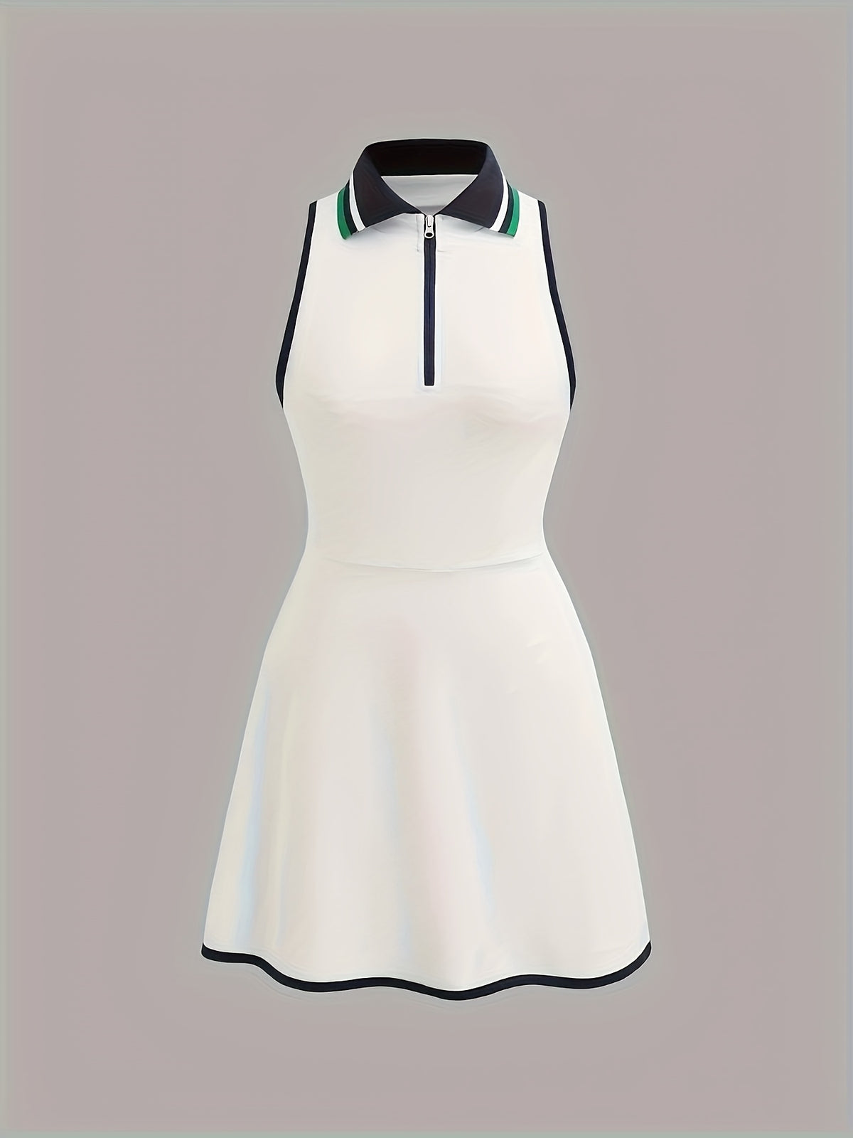 Zip Collar Sleeveless Golf Dress - White