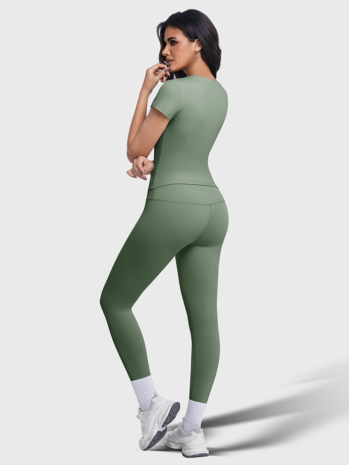 Crew Neck Tee & Leggings Set - Sage Green