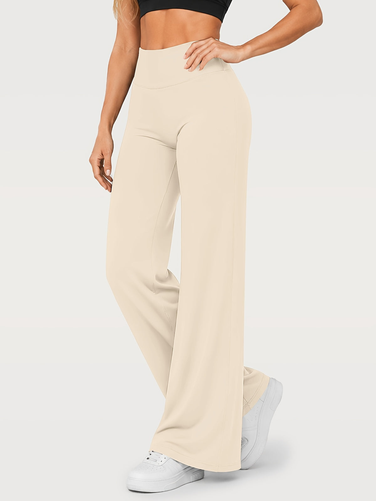 Stretch Straight Leg Yoga Pants - Beige
