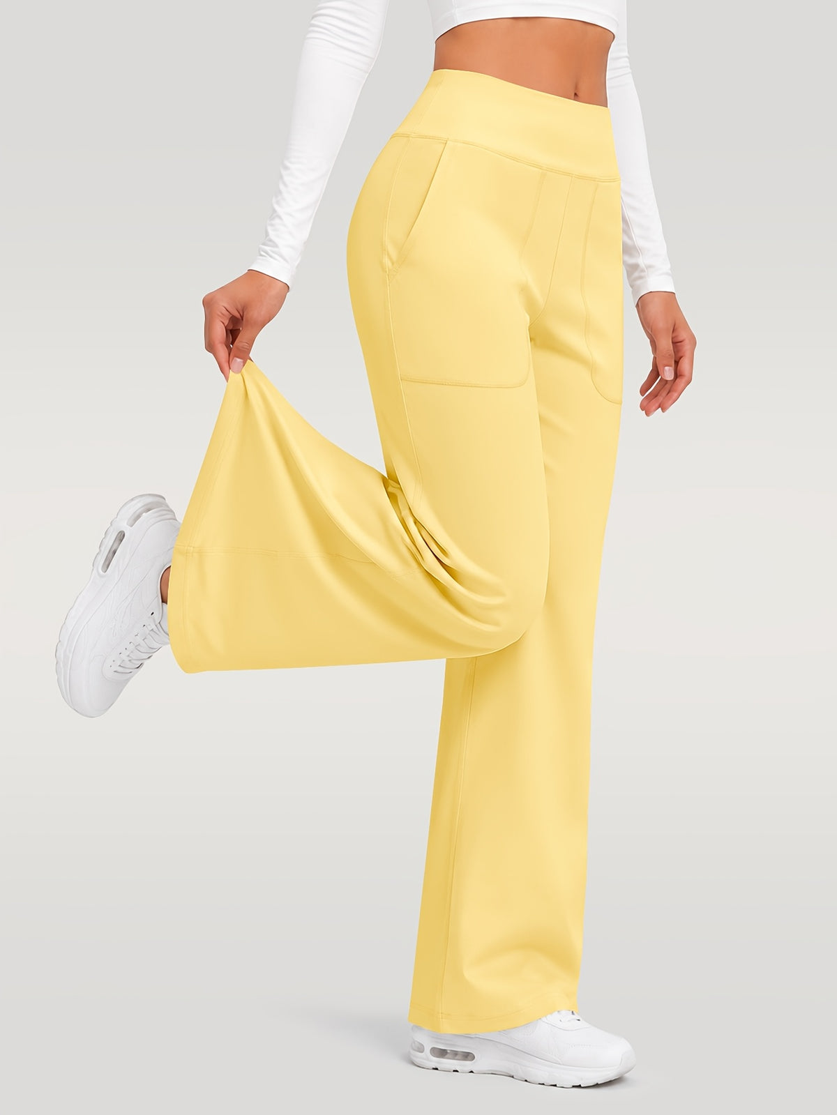 Draped Wide Leg Pocket Pants - Yellow