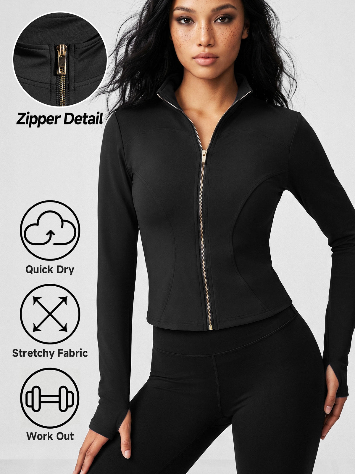 Fitted Gold Zip Jacket - Black