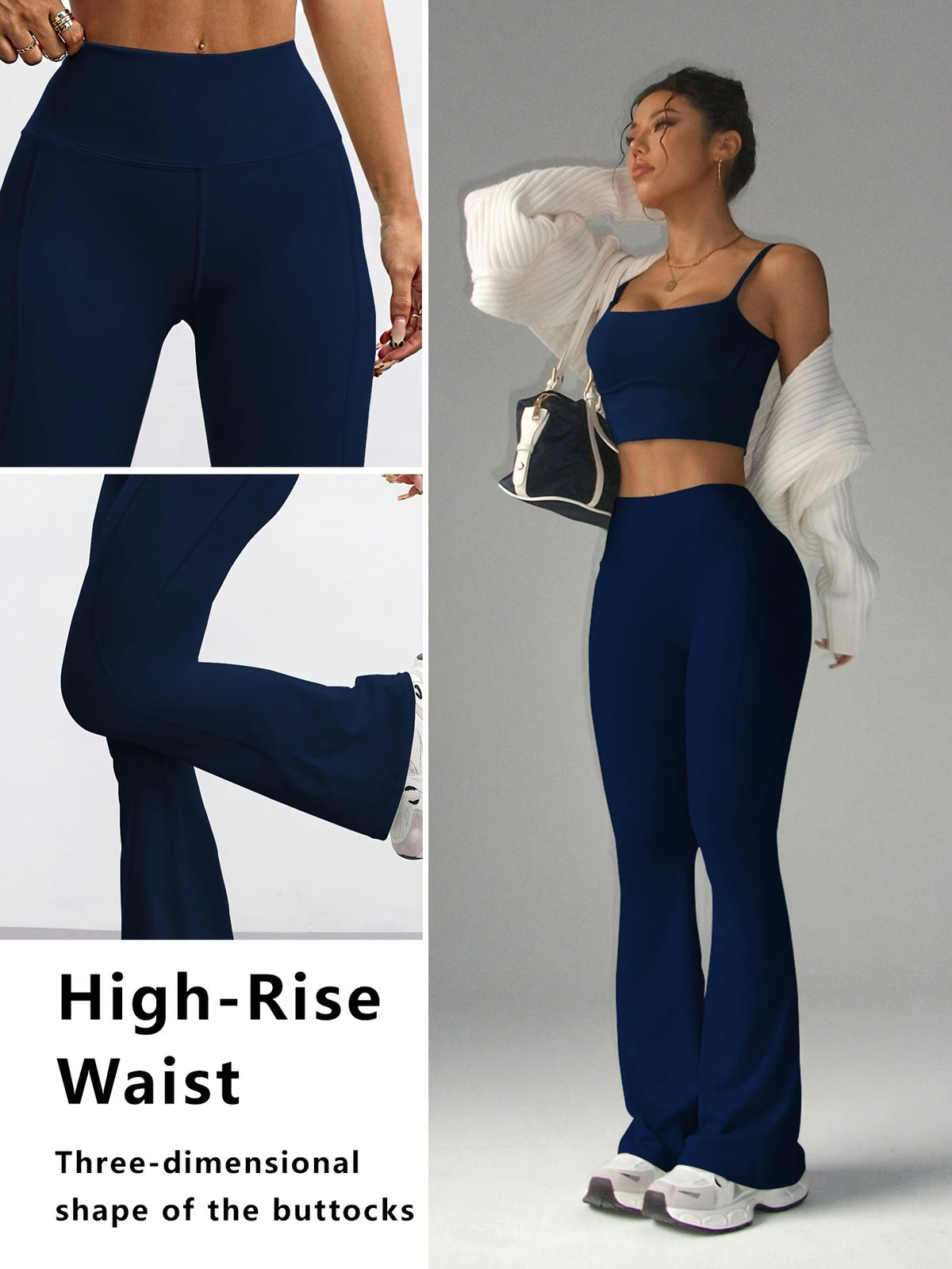 High Waist Flare Pants - Navy