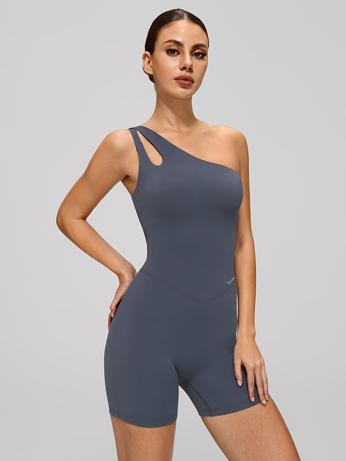 One Shoulder Cutout Short Jumpsuit - Sea Blue